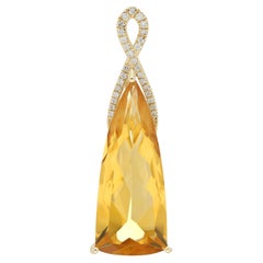 Citrine and Diamond Studded Pendant in 14 Karat Yellow Gold