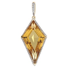 Citrine and Diamond Studded Pendant in 14 Karat Yellow Gold