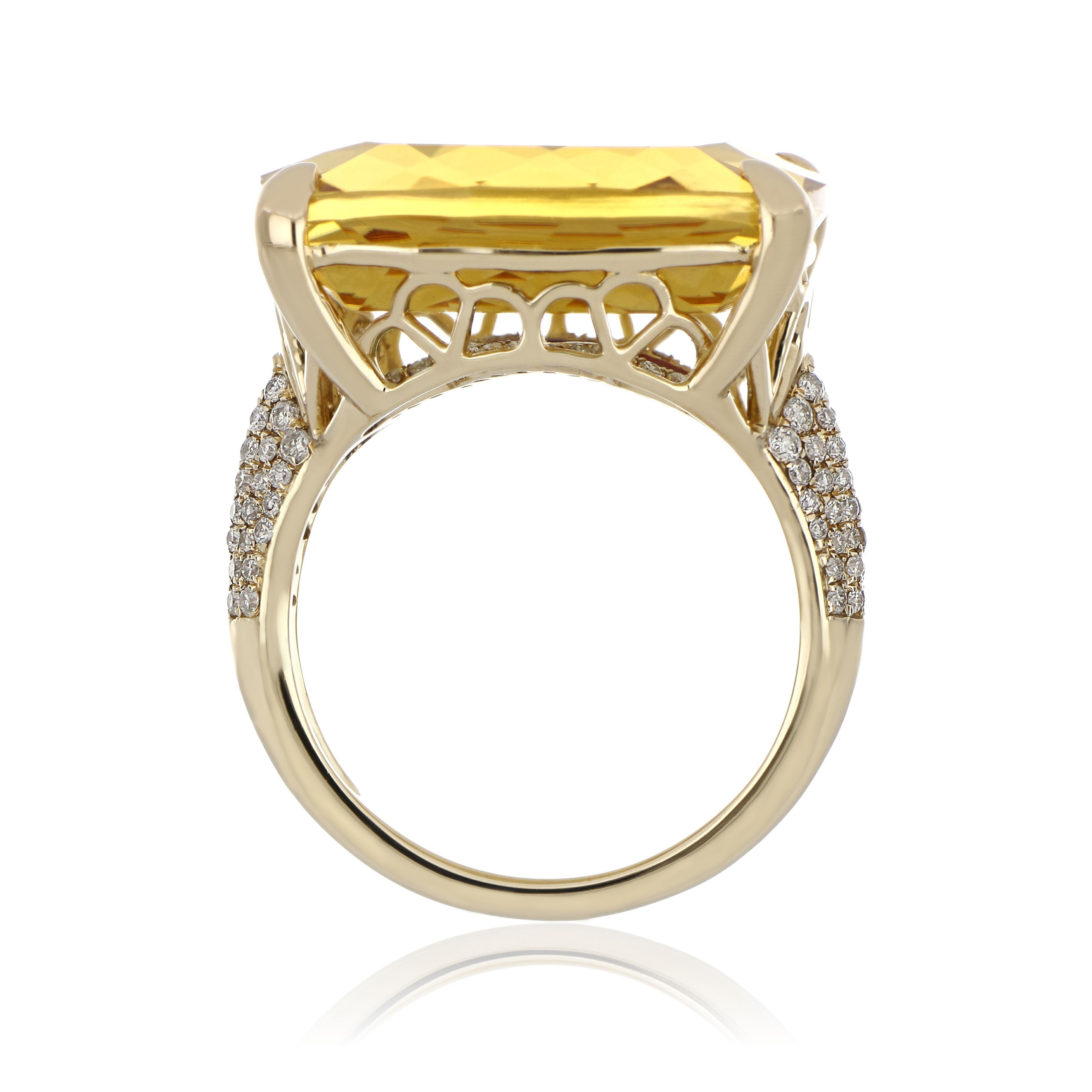 Citrine and Diamond Studded Ring in 14 Karat Yellow Gold In New Condition For Sale In JAIPUR, IN
