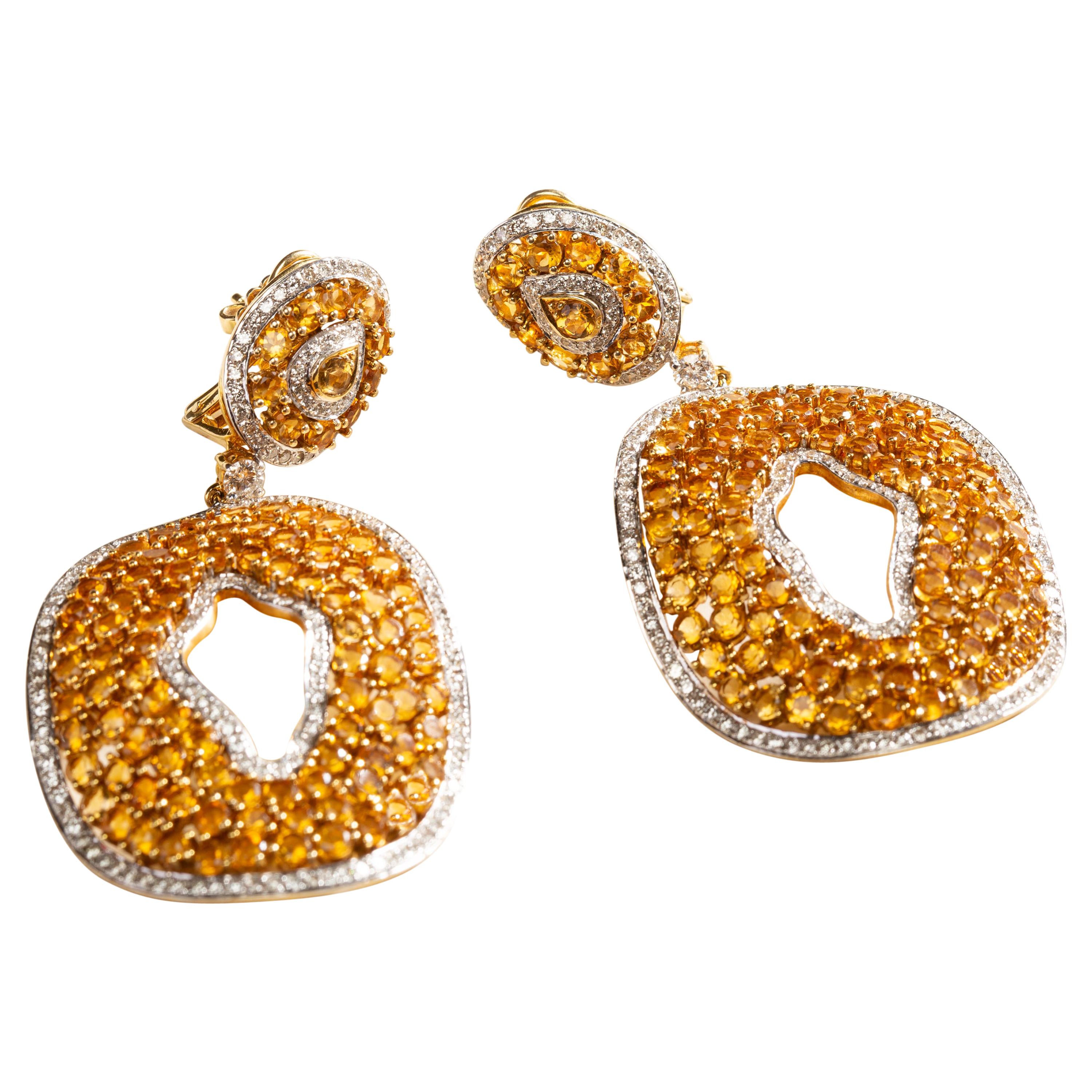 Citrine and Diamond Sweeter than Honey Earrings in 18 Karat Gold For Sale