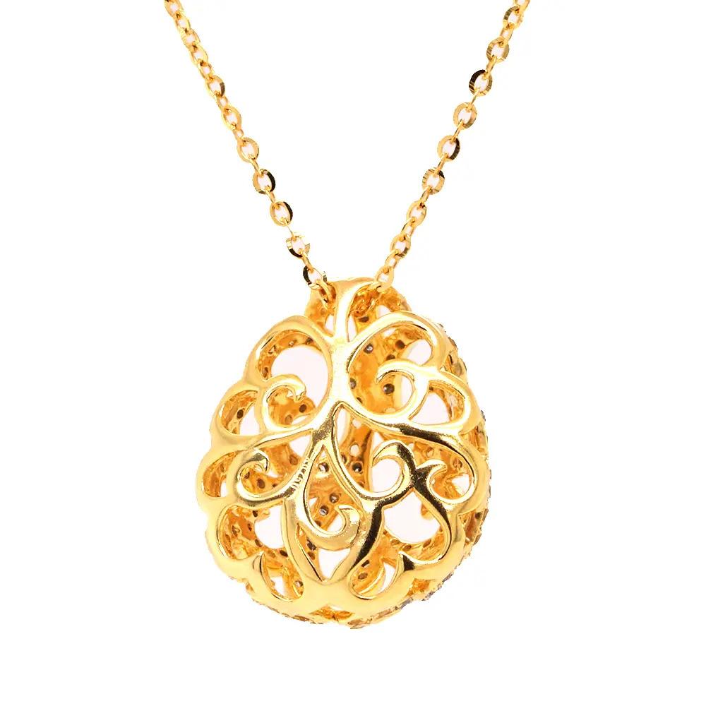 Contemporain Citrine and Diamond Yellow Gold-Plated 18K White Gold Openwork Pendant Necklace en vente