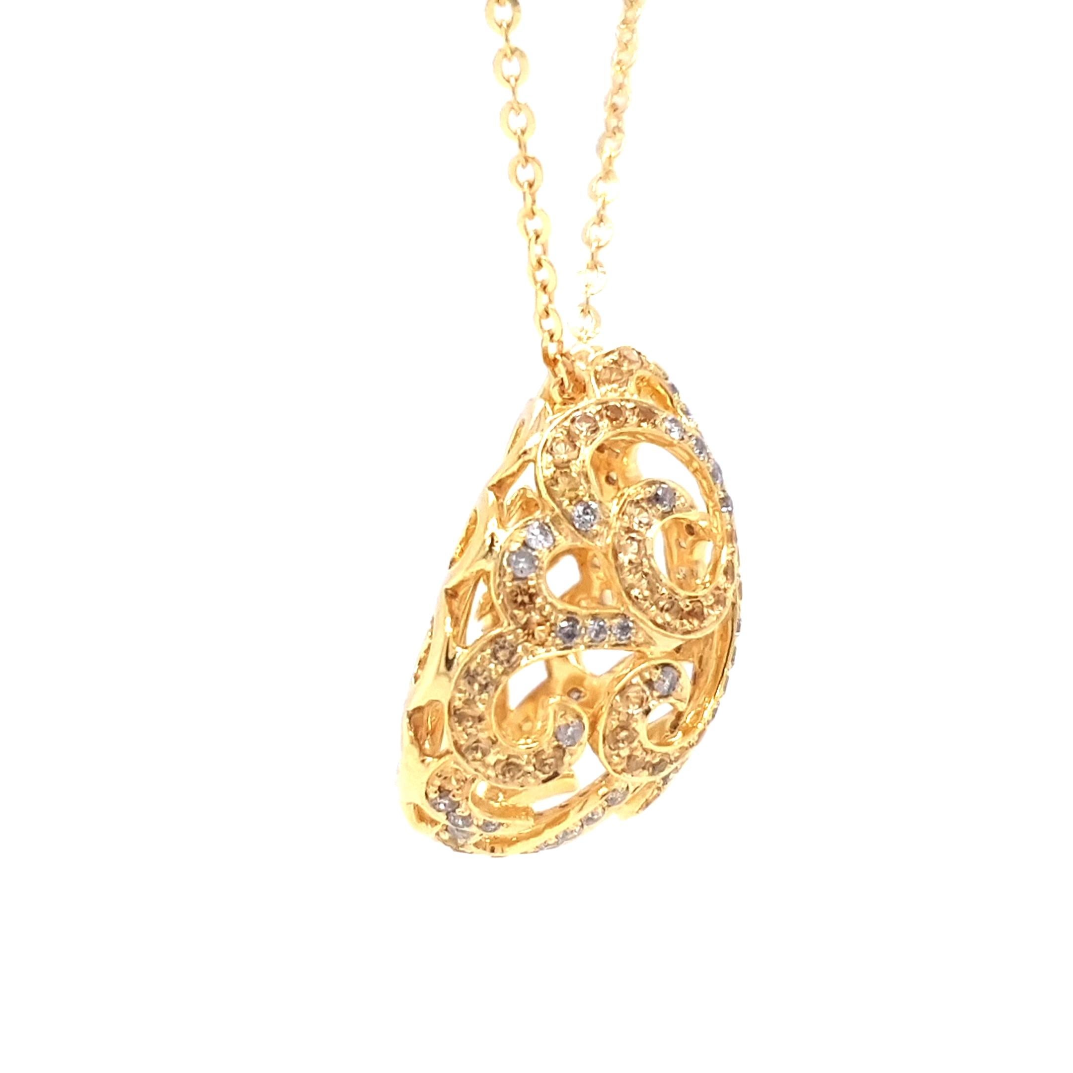 Citrine and Diamond Yellow Gold-Plated 18K White Gold Openwork Pendant Necklace en vente 1