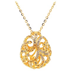 Citrine and Diamond Yellow Gold-Plated 18K White Gold Openwork Pendant Necklace
