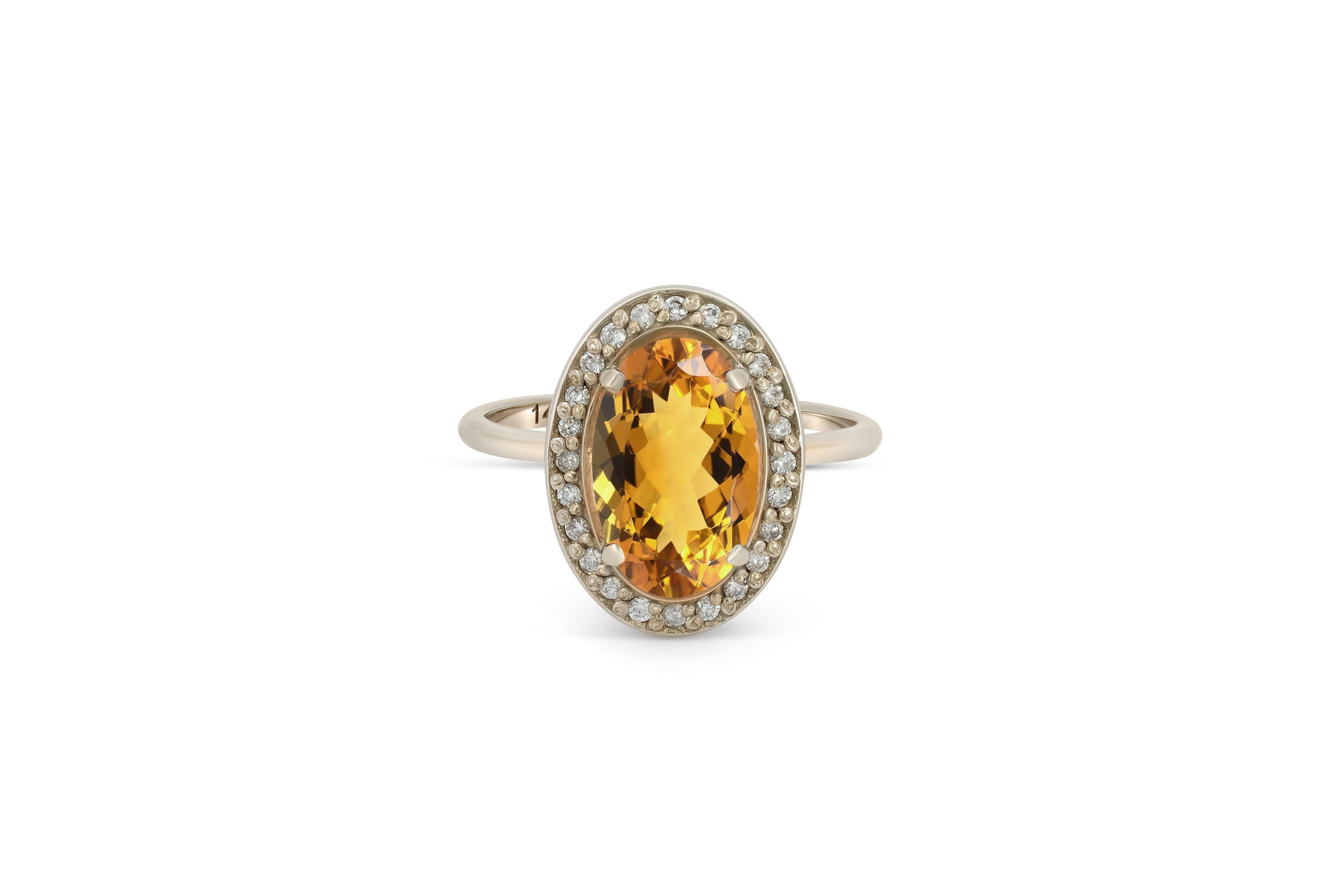 Modern Citrine and diamonds 14k gold ring.  For Sale