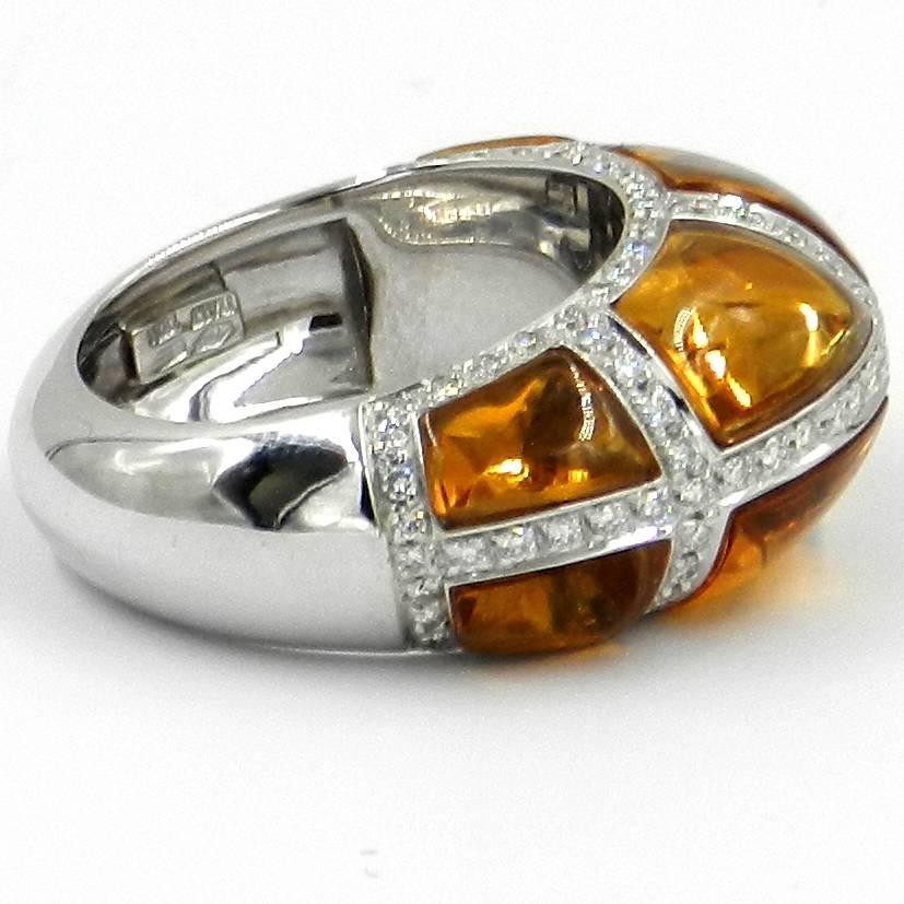 Citrine and Diamonds Ring in 18 Karat White Gold Made by Garavelli, Italy In New Condition For Sale In Valenza, IT