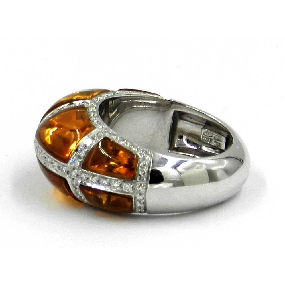 Women's Citrine and Diamonds Ring in 18 Karat White Gold Made by Garavelli, Italy For Sale