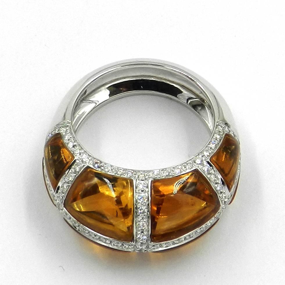 Citrine and Diamonds Ring in 18 Karat White Gold Made by Garavelli, Italy For Sale 1