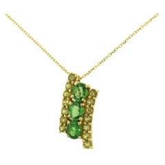 Citrine and Emerald Falling Yellow Gold Pendant Necklace