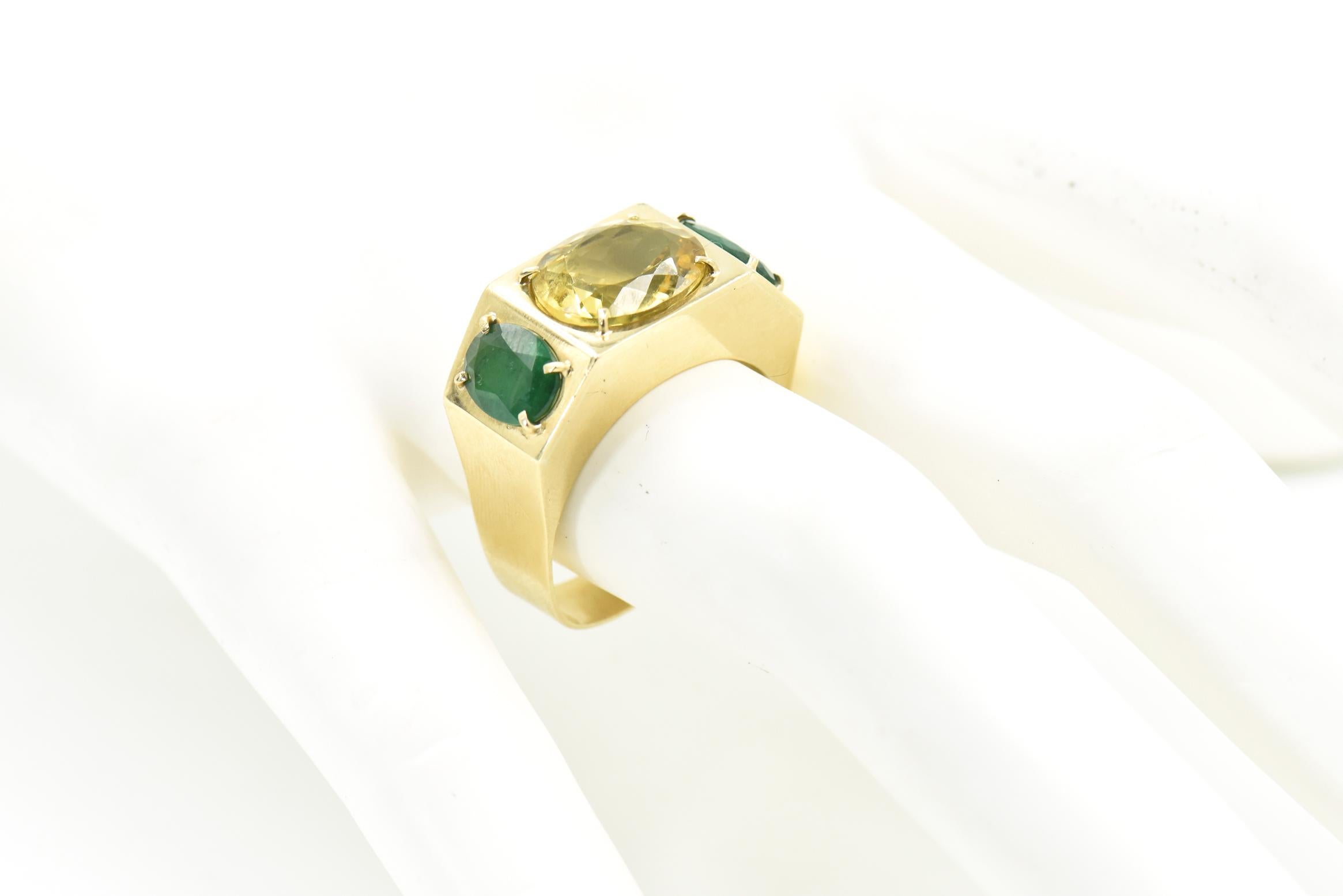 Citrine and Emerald Three-Stone Cocktail Band Ring 5