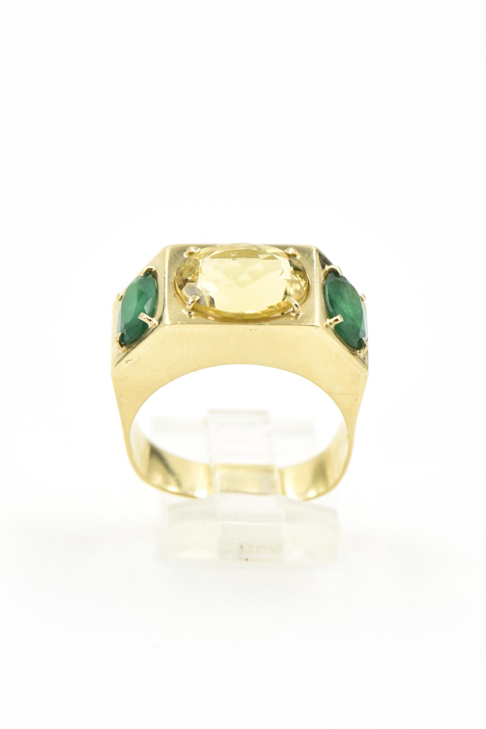Oval Cut Citrine and Emerald Three-Stone Cocktail Band Ring