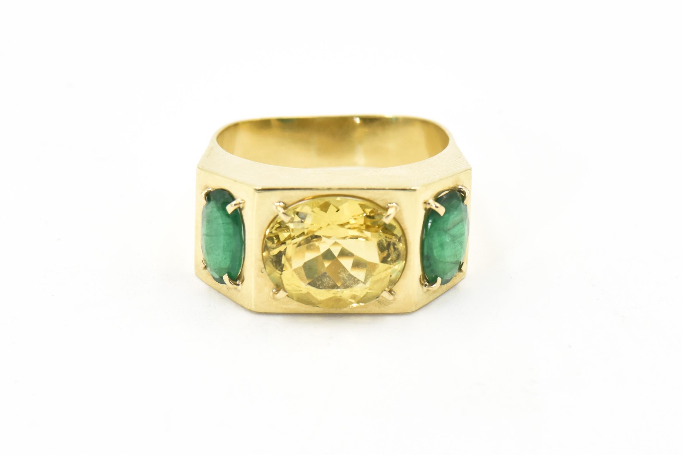Citrine and Emerald Three-Stone Cocktail Band Ring 1