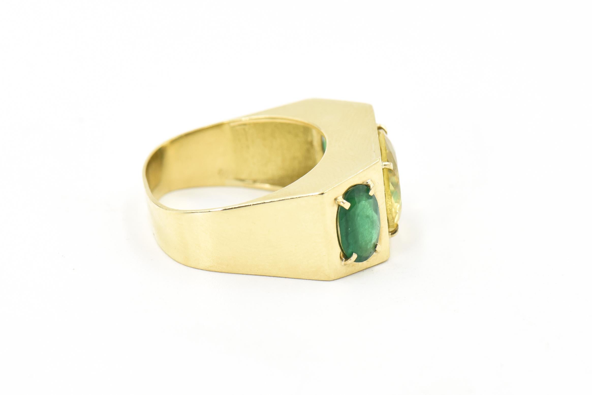 Citrine and Emerald Three-Stone Cocktail Band Ring 2