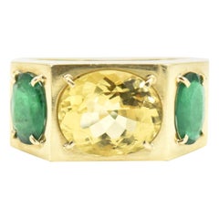 Citrine and Emerald Three-Stone Cocktail Band Ring