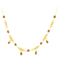 Fancy Cut Citrine and Garnet Dangle Choker Necklace Chain 14K Yellow Gold 