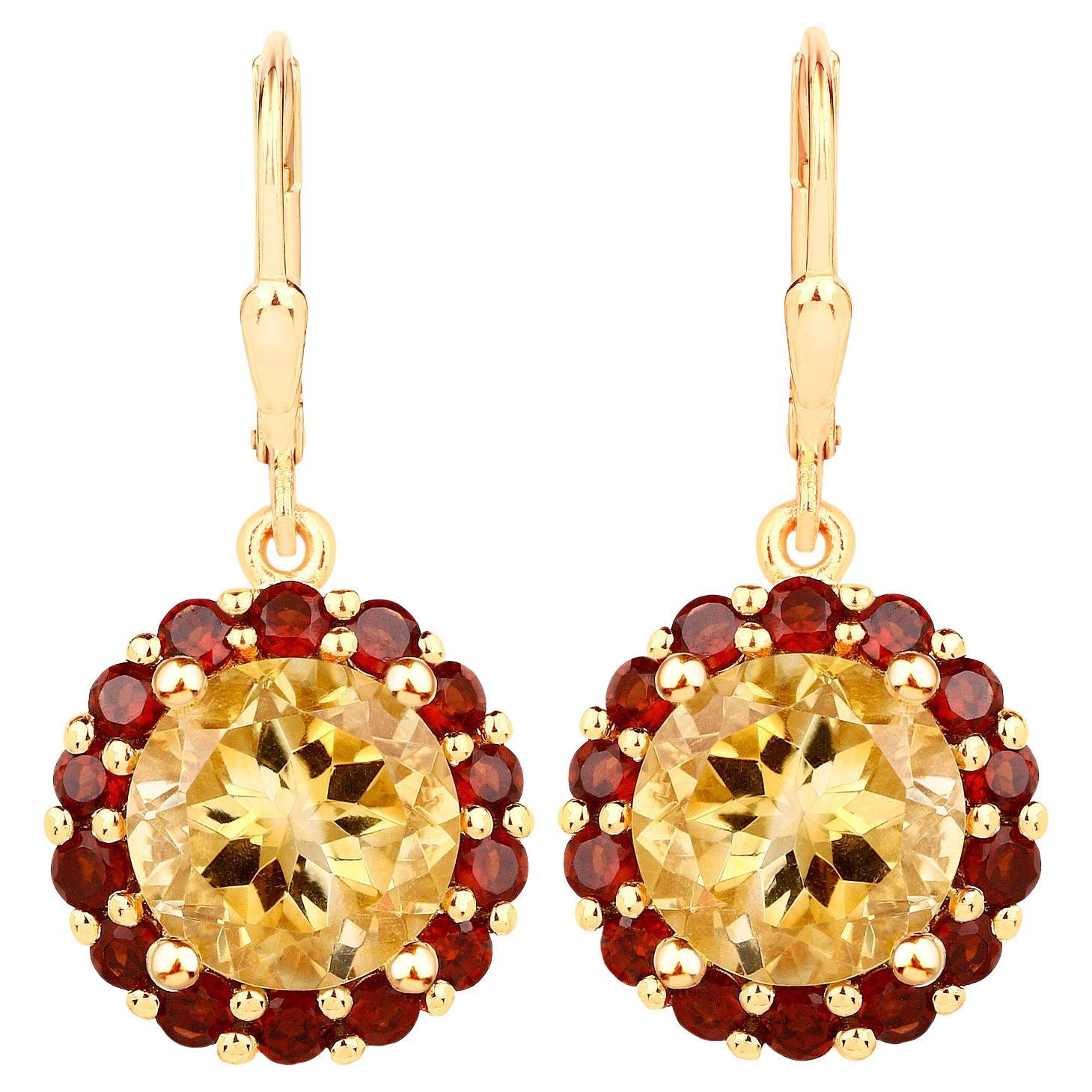 Citrin und Granat-Ohrringe mit 6,4 Karat 18K Gelbgold vergoldet