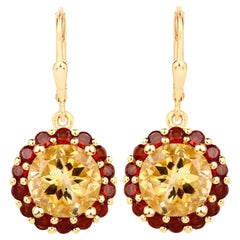 Pendientes colgantes de citrino y granate 6,4 quilates chapados en oro amarillo de 18 quilates