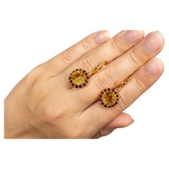 Citrine and Garnet Dangle Earrings 6.4 Carats 18K Yellow Gold Plated