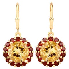 Pendientes colgantes de citrino y granate 6,4 quilates chapados en oro amarillo de 18 quilates