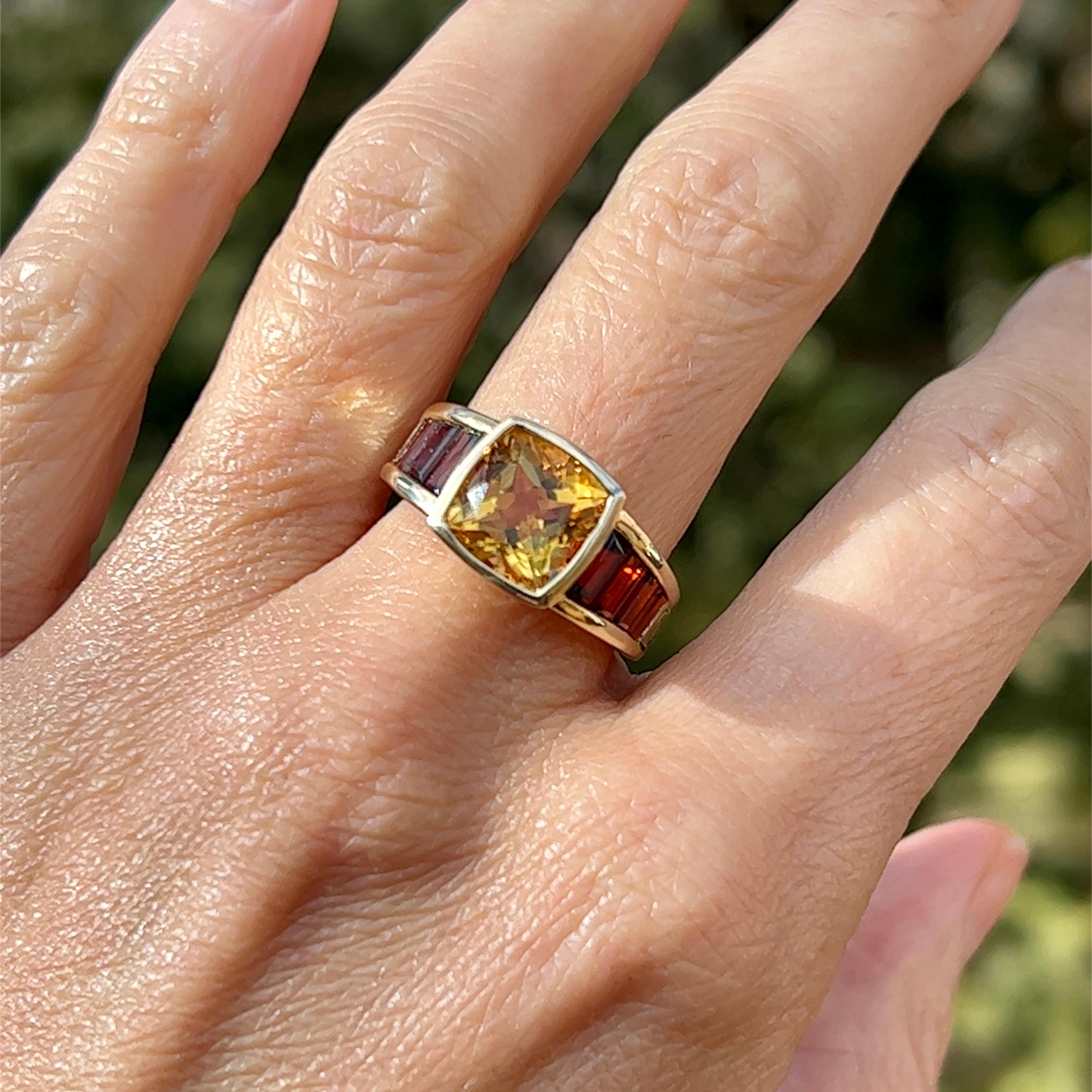 Citrine and Garnet Ring in 14k Yellow Gold 3