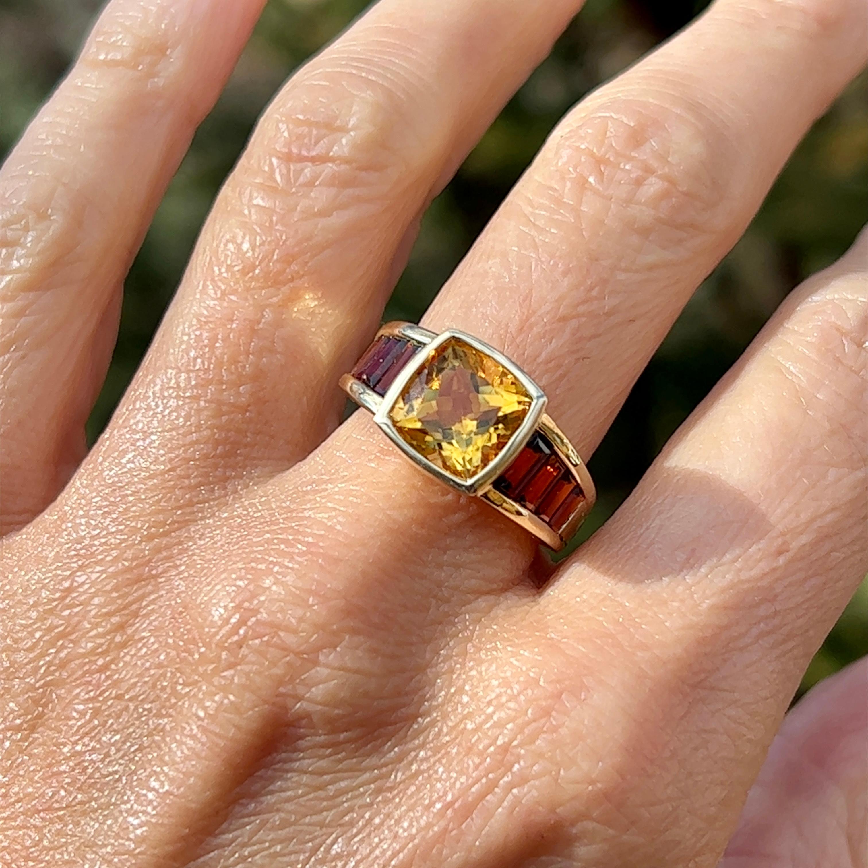 Citrine and Garnet Ring in 14k Yellow Gold 2