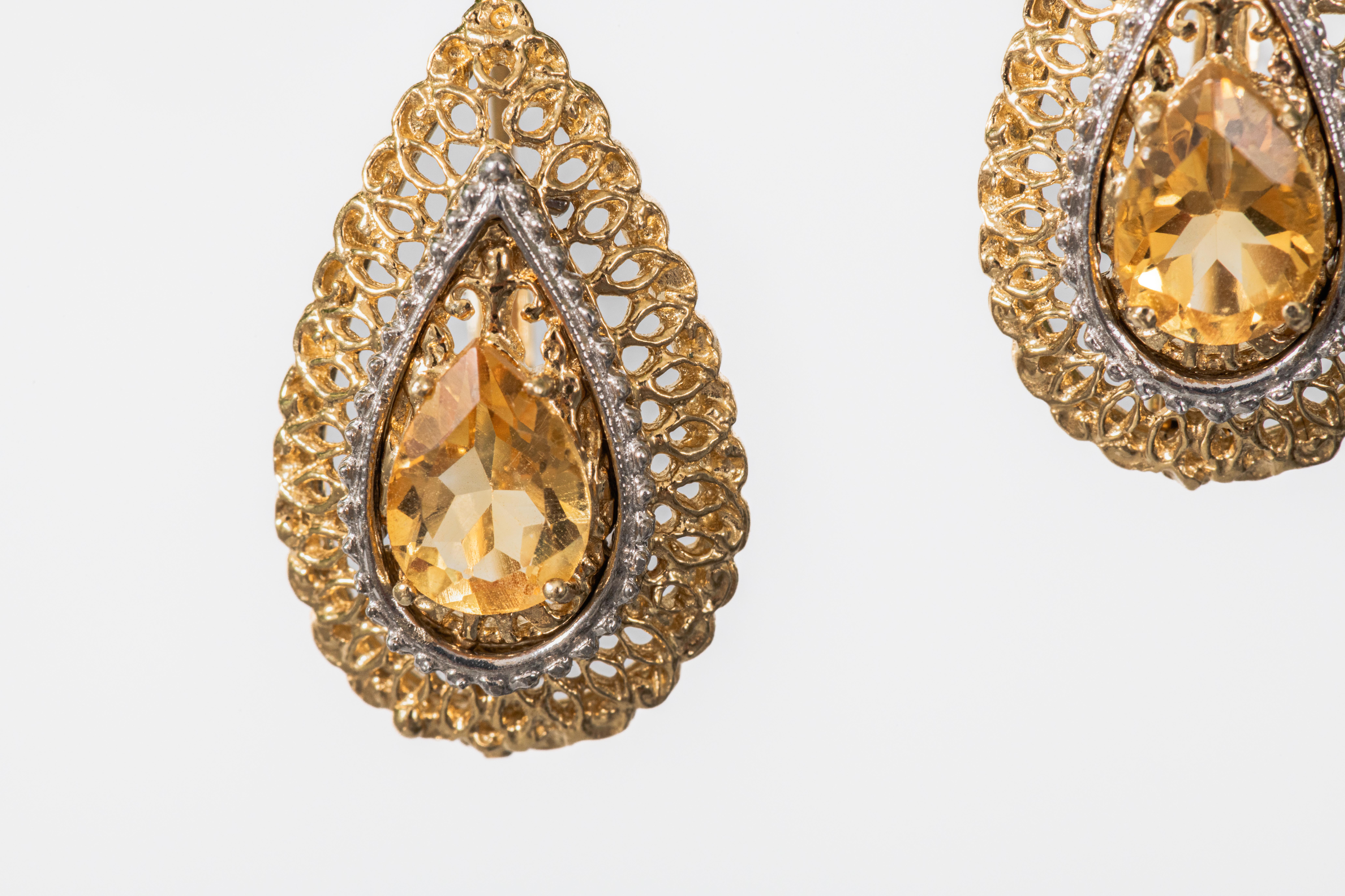 Orecchini a goccia in filigrana d'oro e citrino in vendita 4
