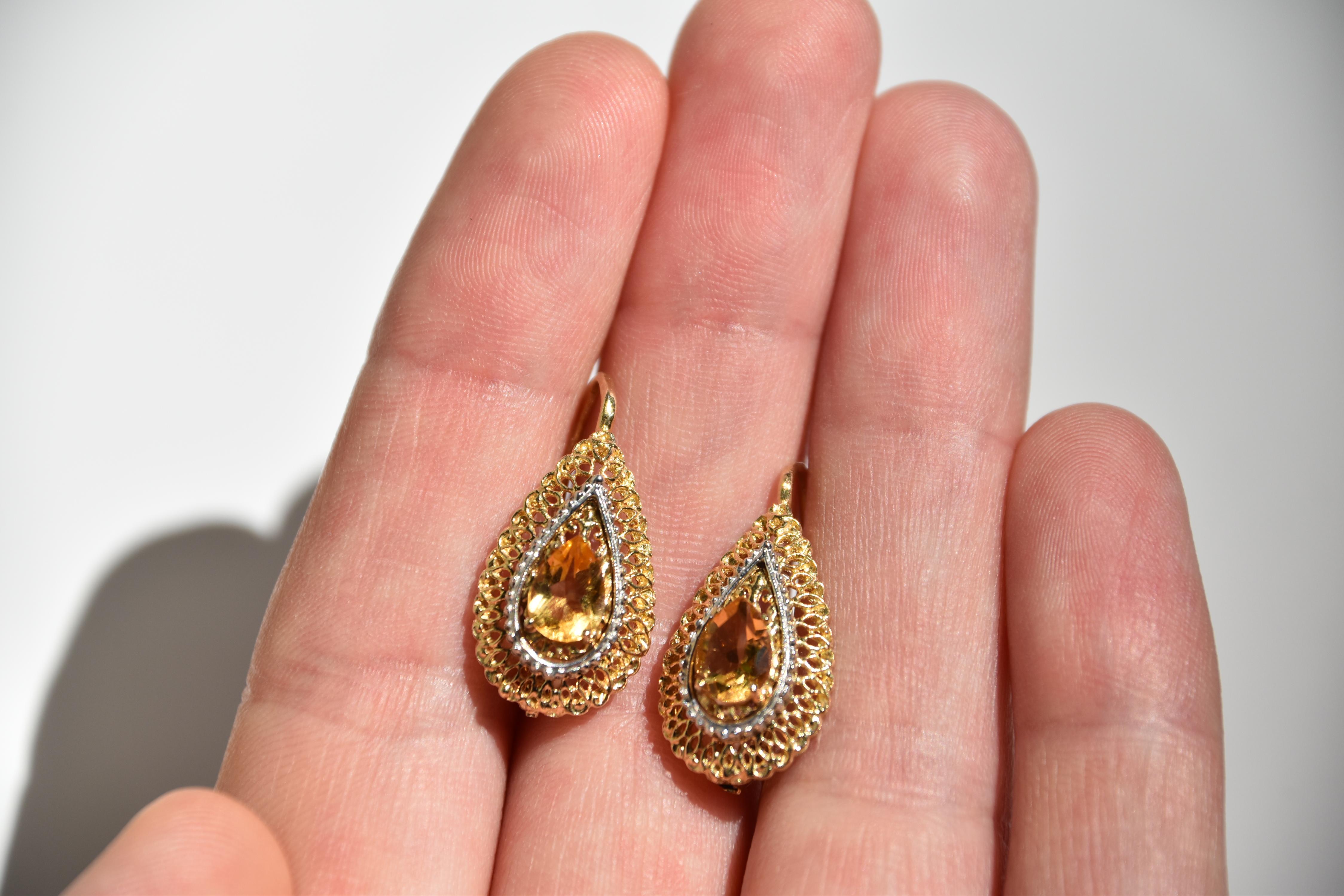 Pendants d'oreilles en citrine et filigrane d'or en vente 1