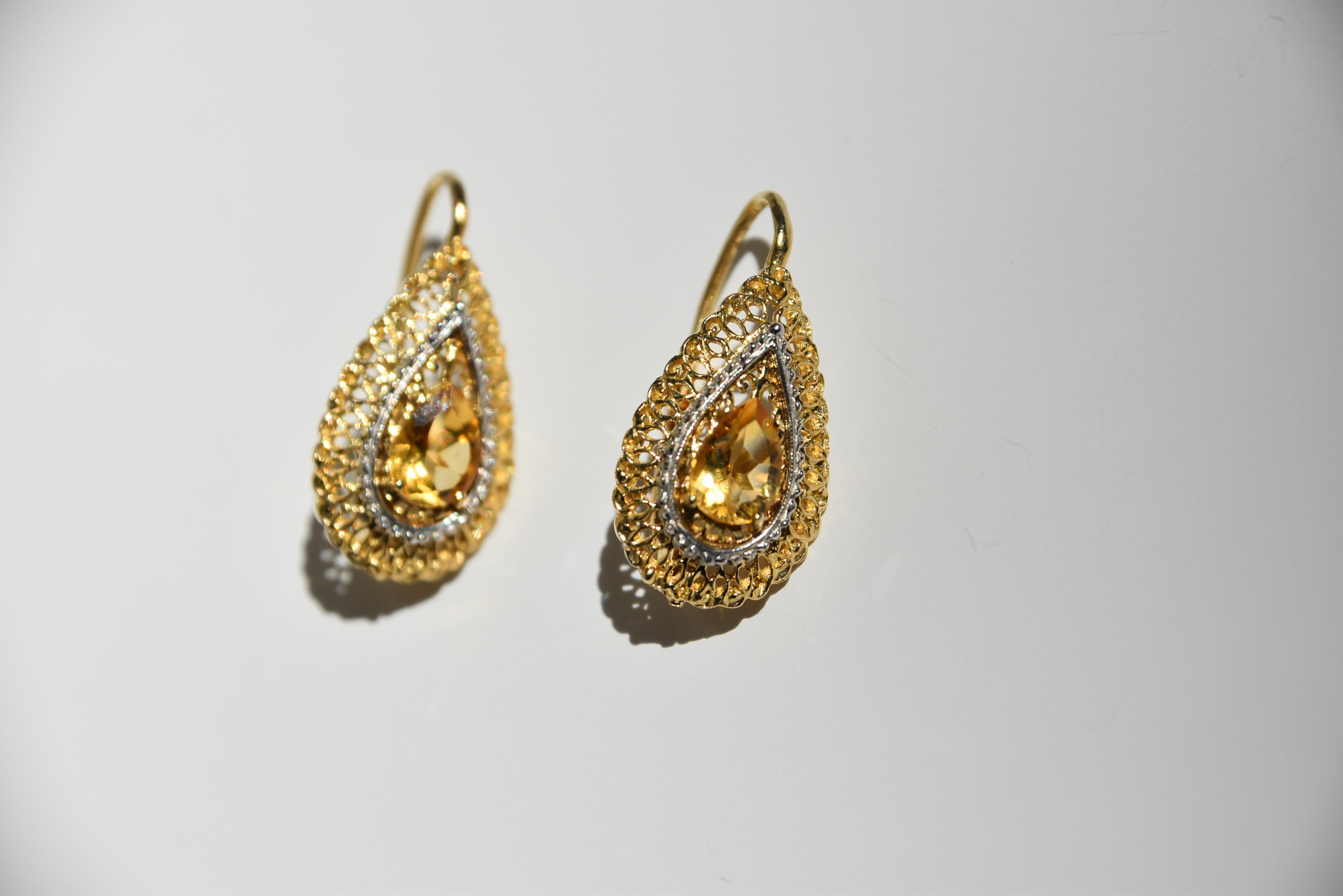 Pendants d'oreilles en citrine et filigrane d'or en vente 2