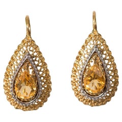 Pendientes de gota de citrino y filigrana de oro