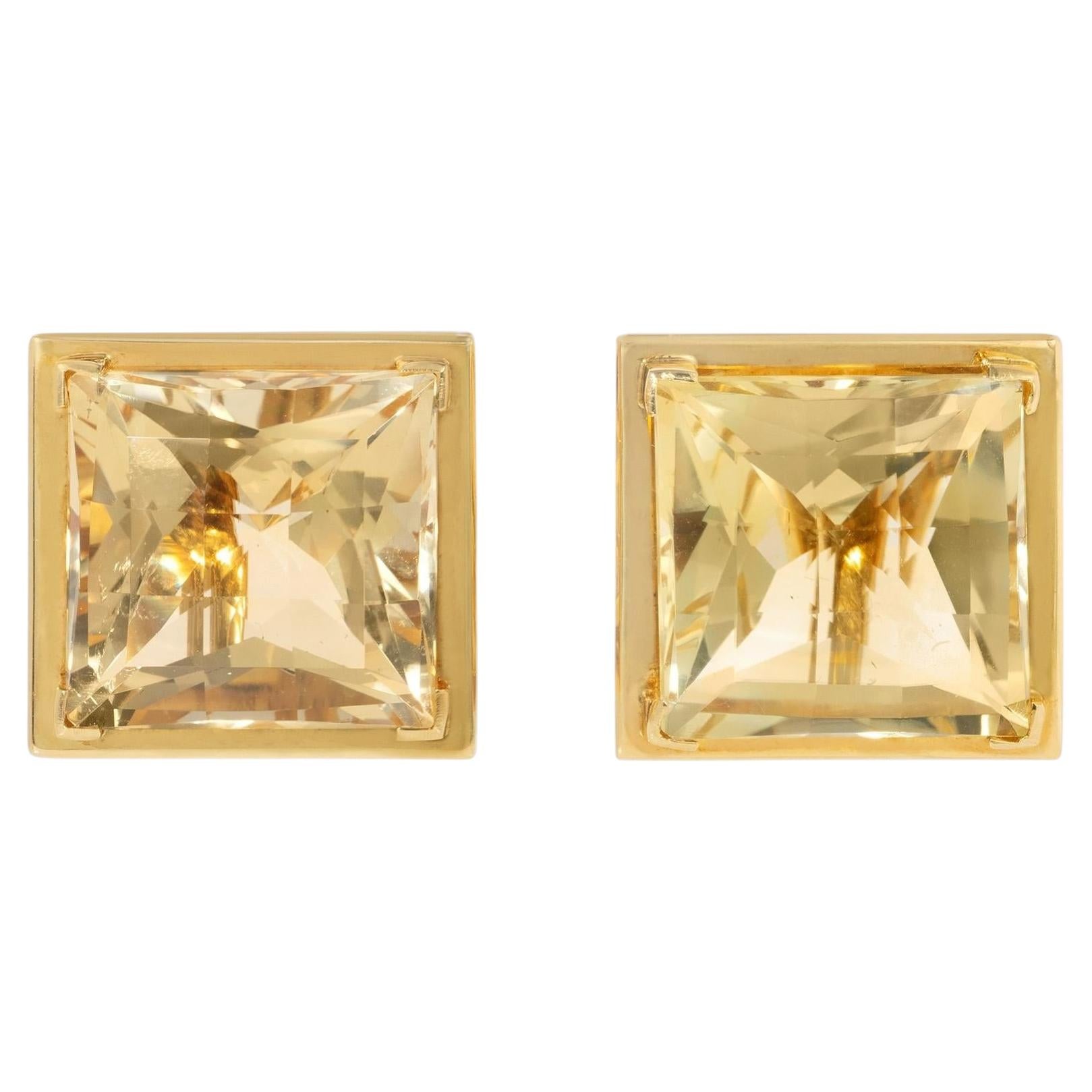 Citrine and gold square earrings For Sale