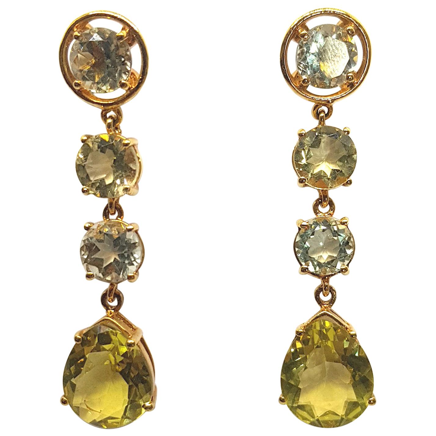Citrine and Green Amethyst Gold-Plated Silver Earrings and 18 Karat Gold