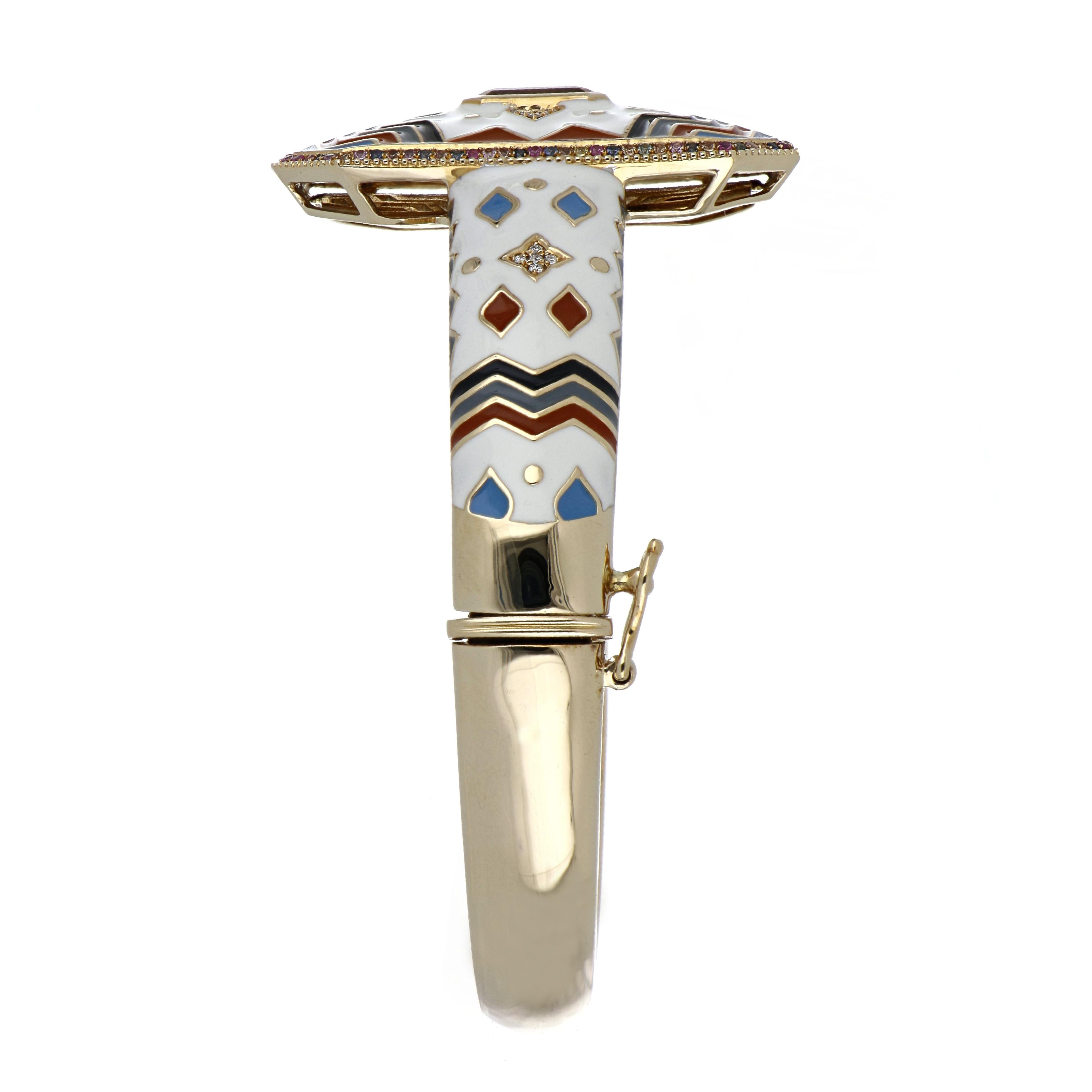 Bracelet jonc en or jaune 14 carats, émaillé de citrine et de plusieurs saphirs et diamants en vente 4