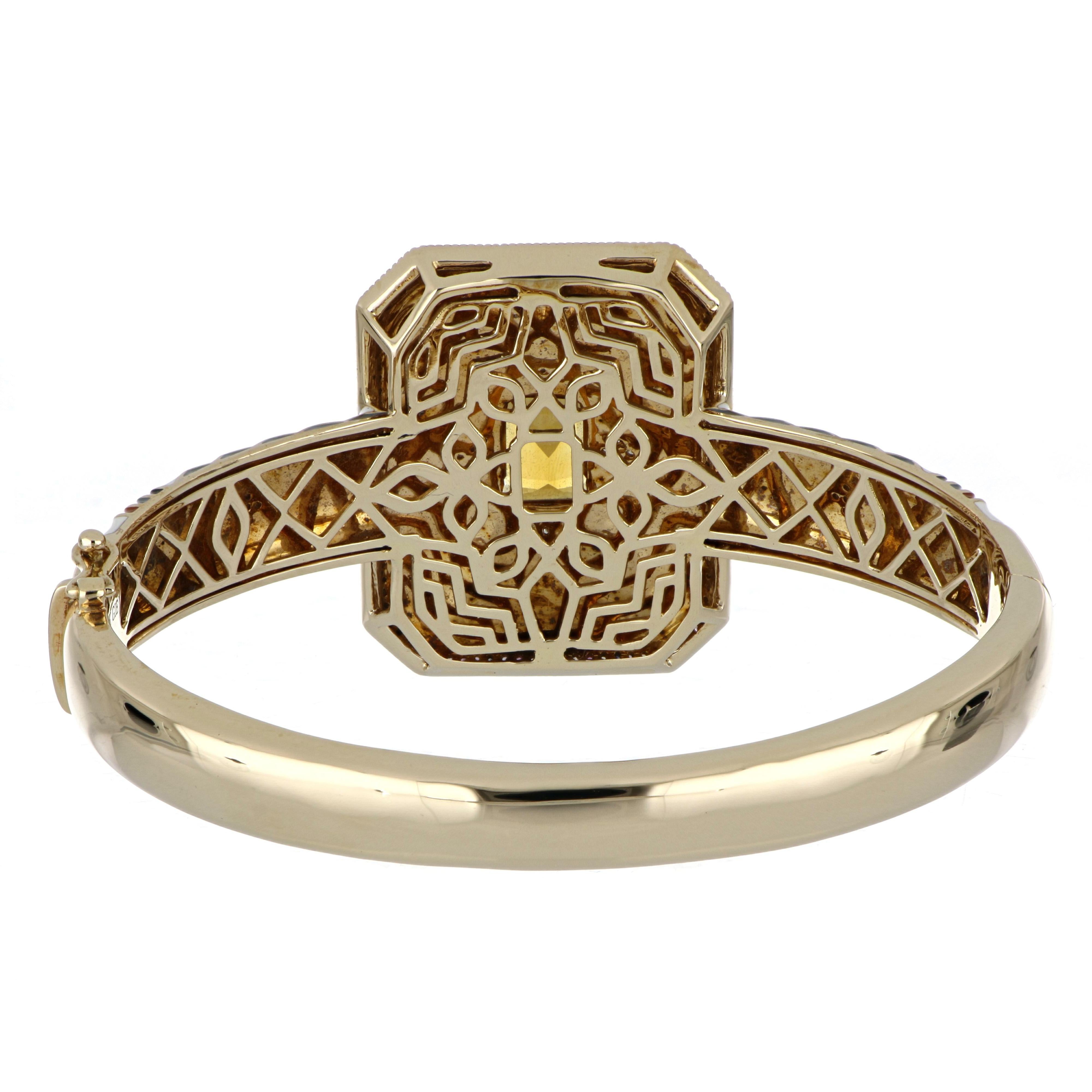 Bracelet jonc en or jaune 14 carats, émaillé de citrine et de plusieurs saphirs et diamants en vente 2