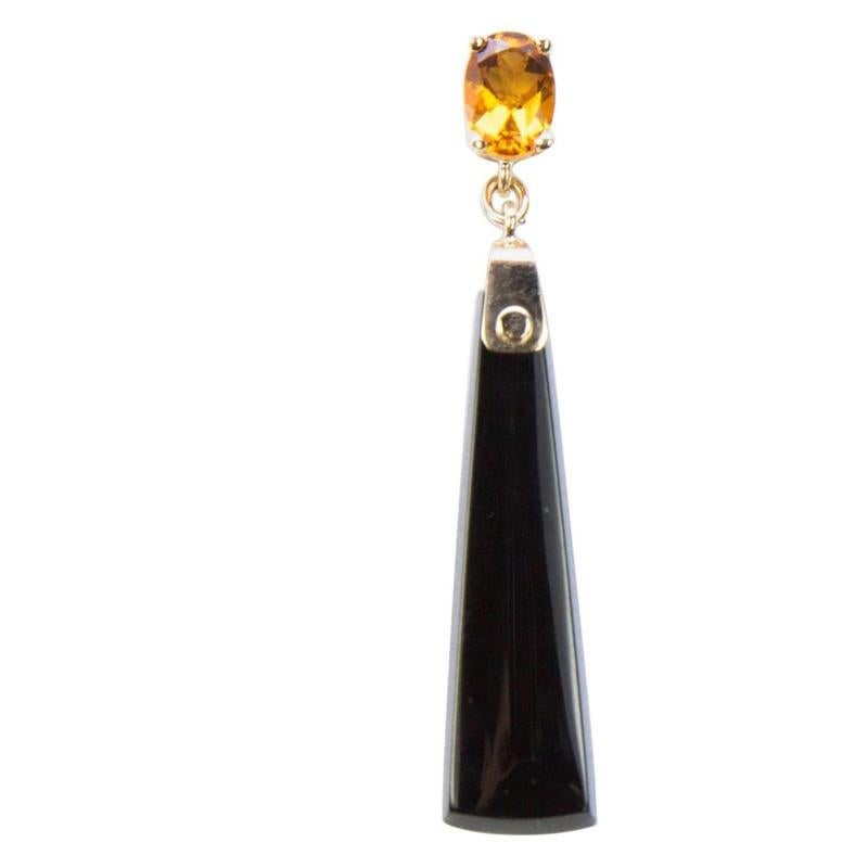 Contemporary Citrine and Onyx Drop Gold Earrings For Sale