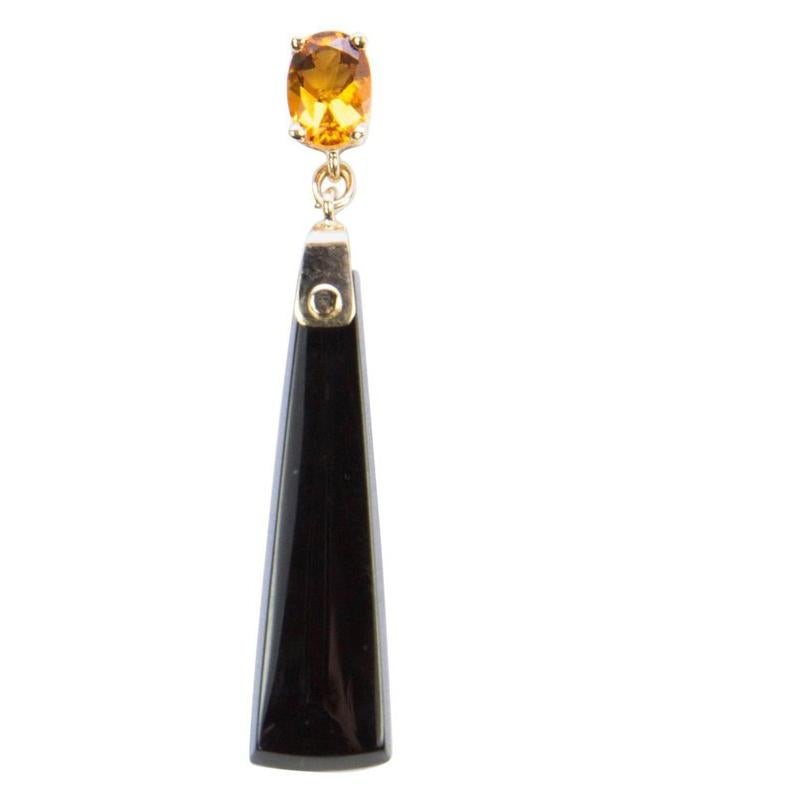 Citrine and Onyx Drop Gold Earrings In New Condition For Sale In Montreal, QC