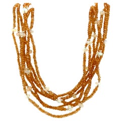 Citrine and Opal Torsade Necklace with 14k Gold Accents, 270 Carats
