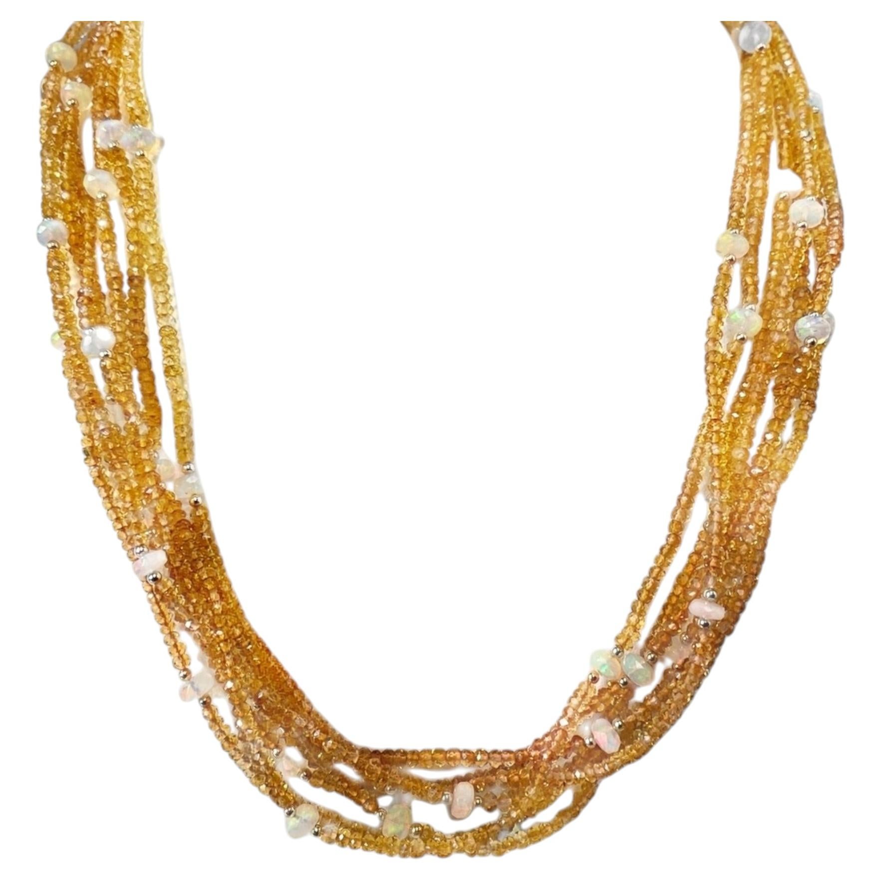 Citrine and Opal Torsade Necklace with 14k Gold Accents, 270 Carats