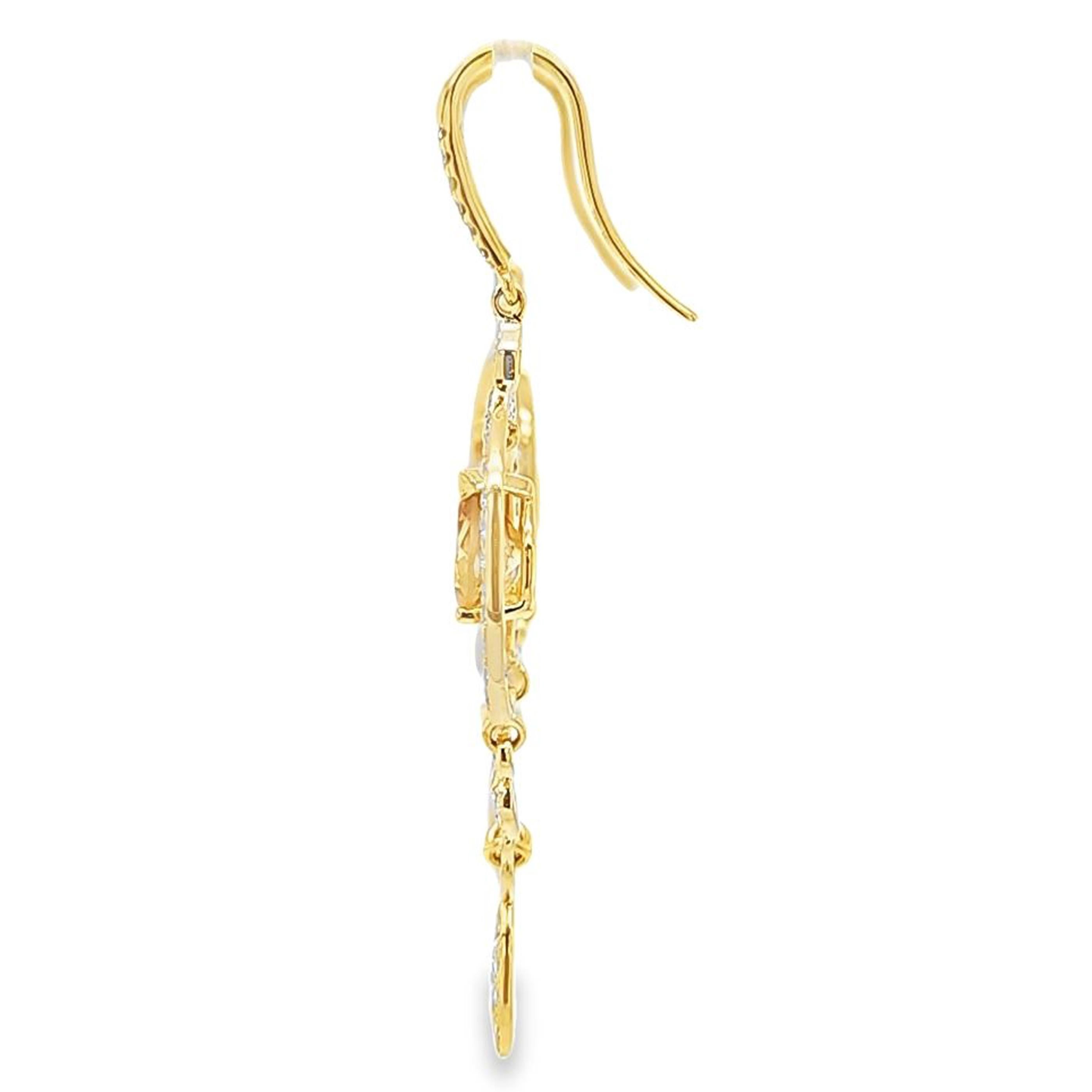Heart Cut Citrine and Pave Diamond Chandelier Earrings For Sale