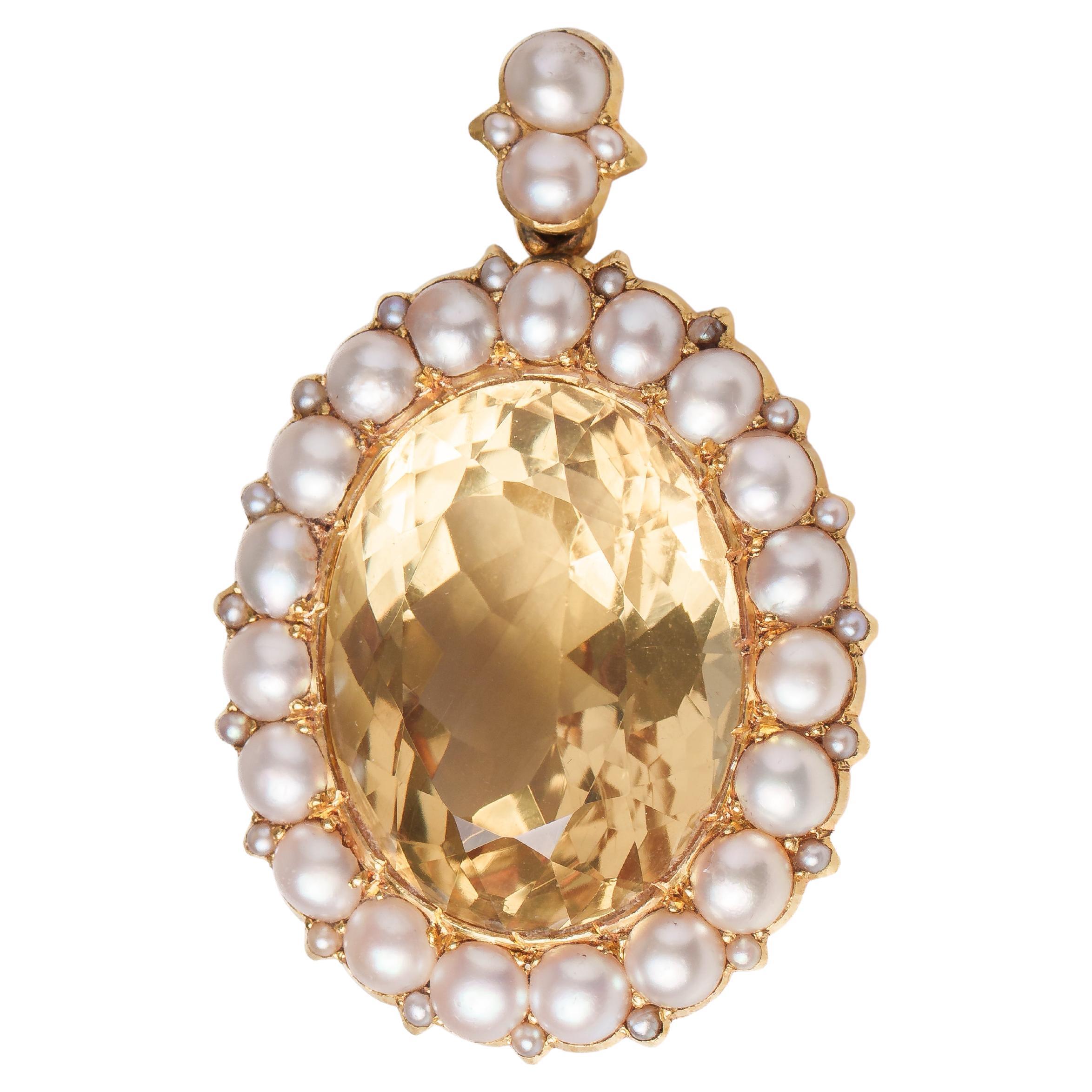 Citrine and Pearl Oval Pendant, mid 19th Century