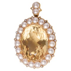Citrine and Pearl Oval Pendant, mid 19th Century