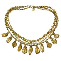 Collana a tre fili di Citrino e Perle
