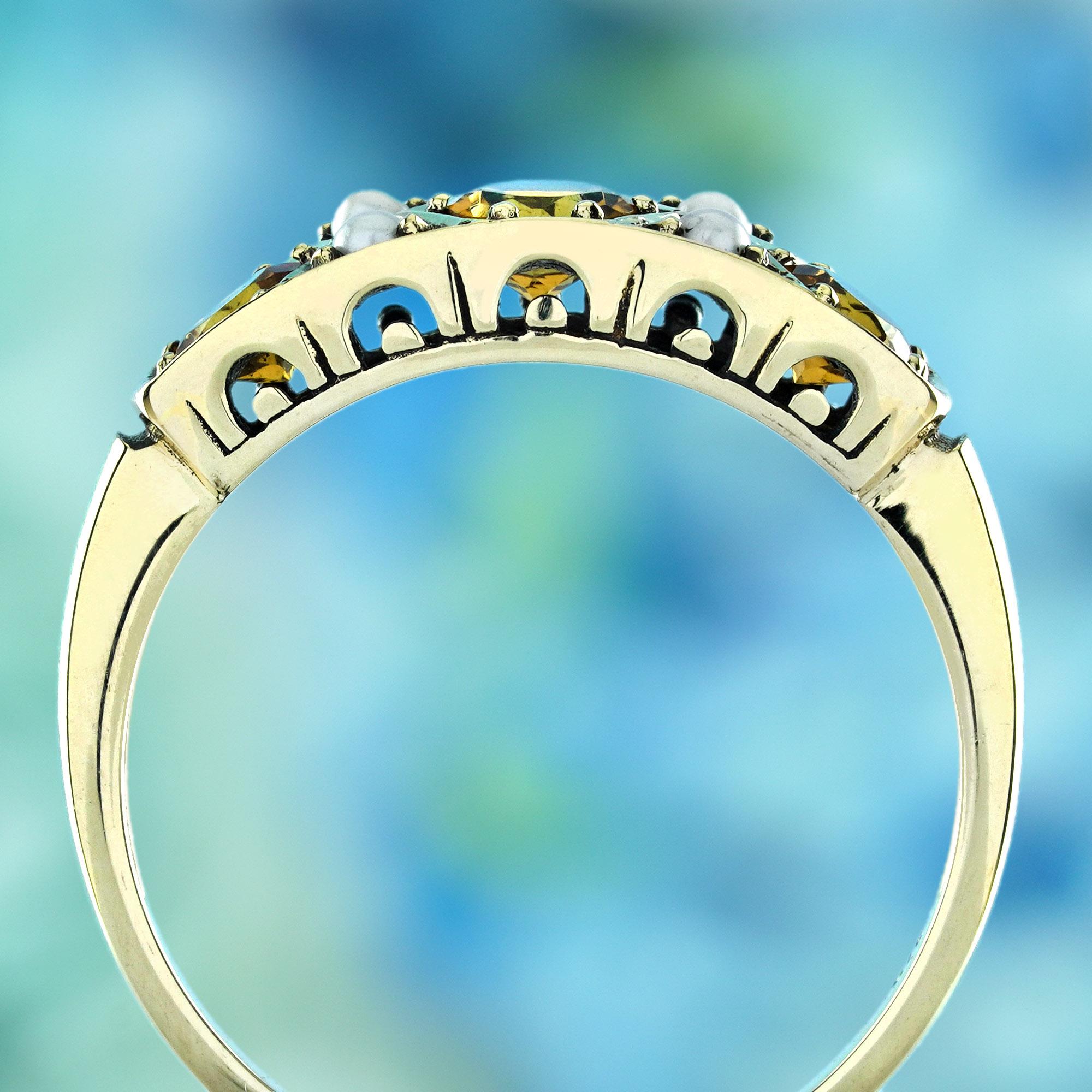 Citrin und Perle Vintage-Ring aus massivem 9K Gelbgold im Vintage-Stil im Zustand „Neu“ im Angebot in Bangkok, TH