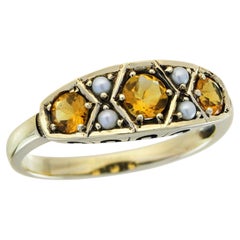 Citrin und Perle Vintage-Ring aus massivem 9K Gelbgold im Vintage-Stil