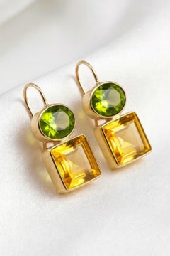 Citrine and peridot 14k gold earrings