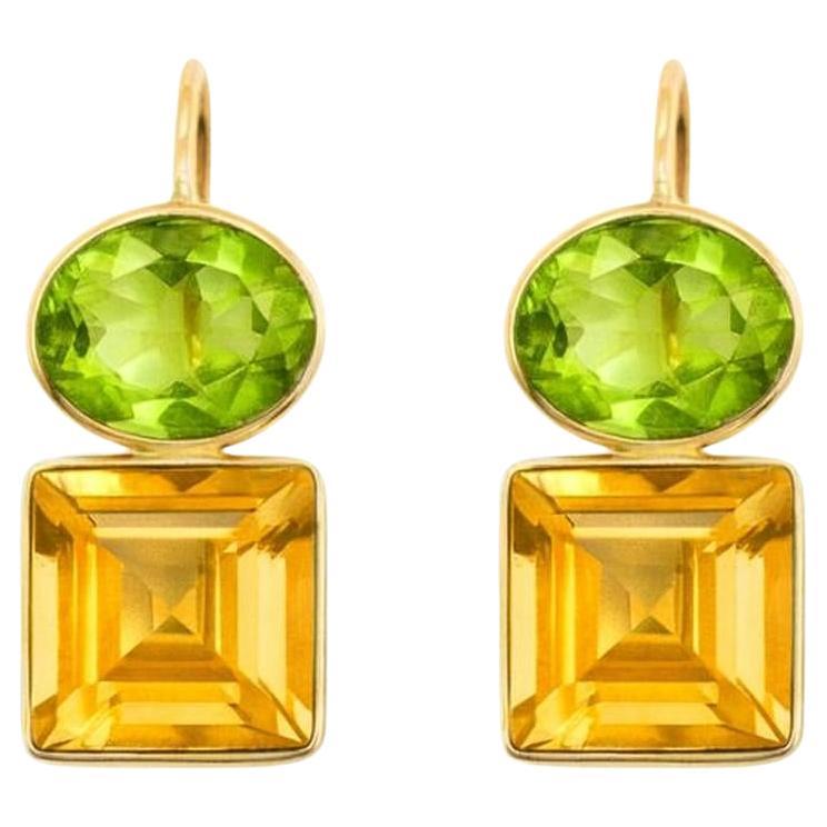 Boucles d
oreilles or 14k citrine et péridot