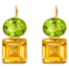 Citrine and peridot 14k gold earrings