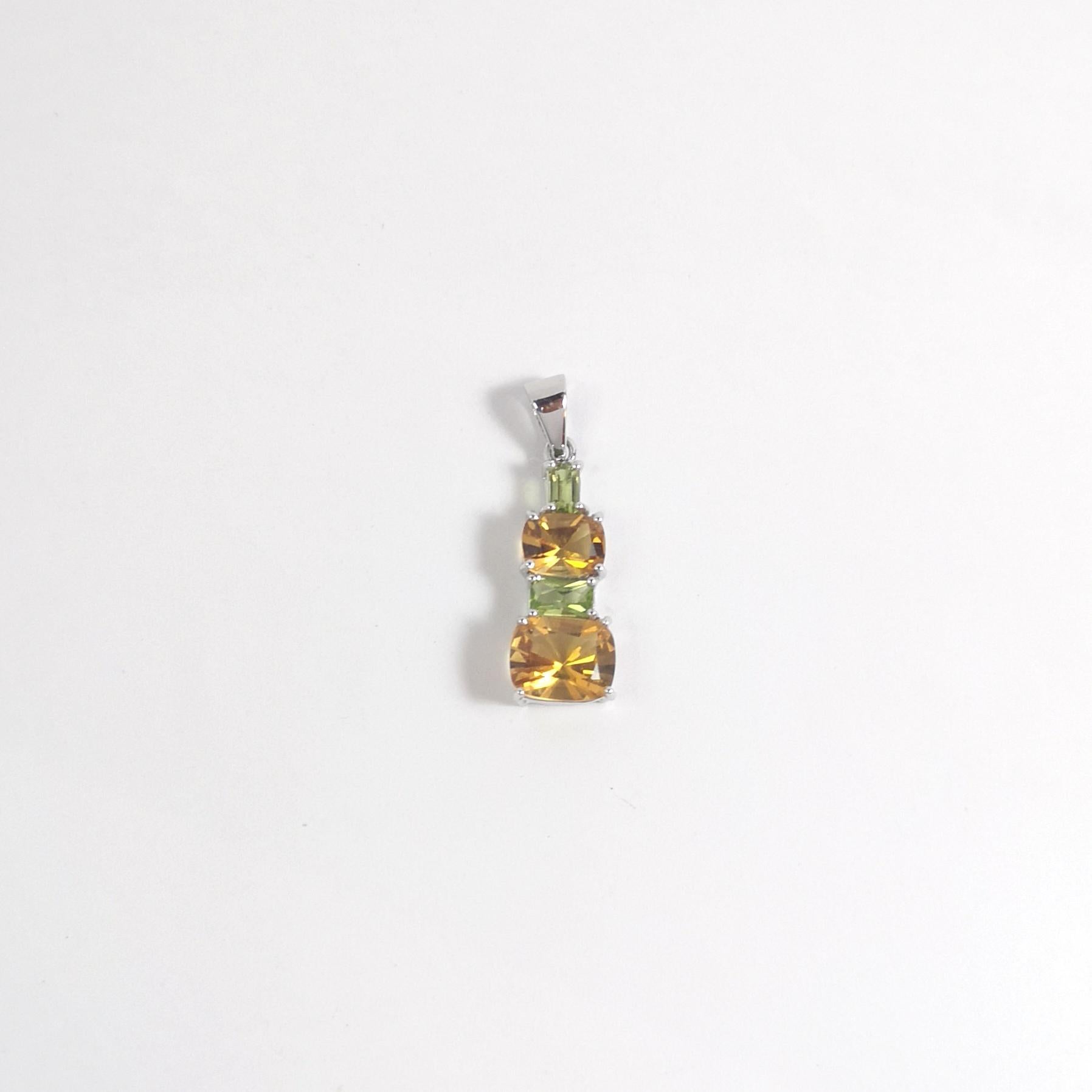 Citrin- und Peridot-Anhänger in 14K Weißgold-Fassung (Gemischter Schliff) im Angebot