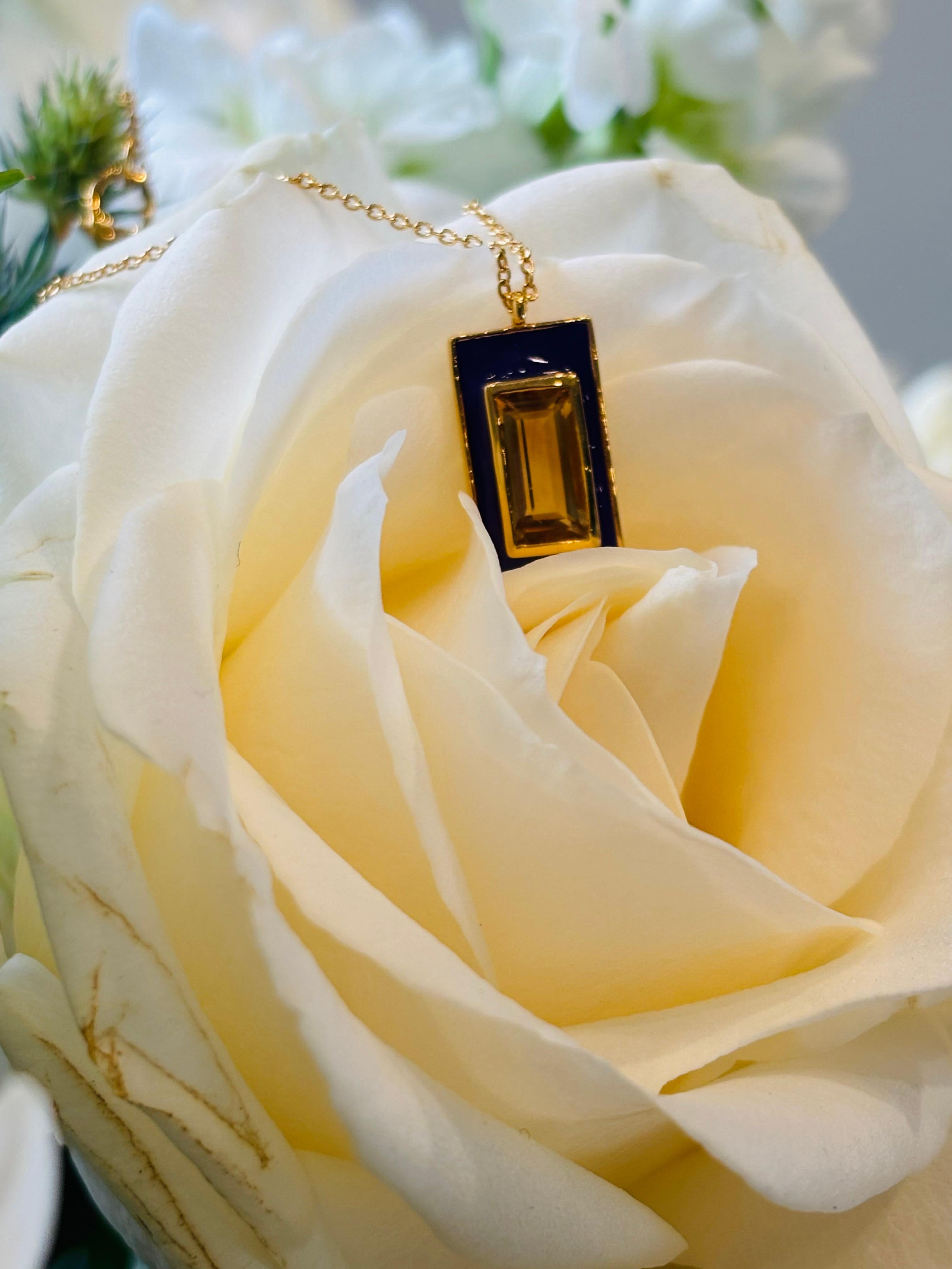 Citrine and Purple Enamel Drop Necklace For Sale 3