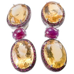Citrine and Ruby 18 Karat Gold Drop Earrings