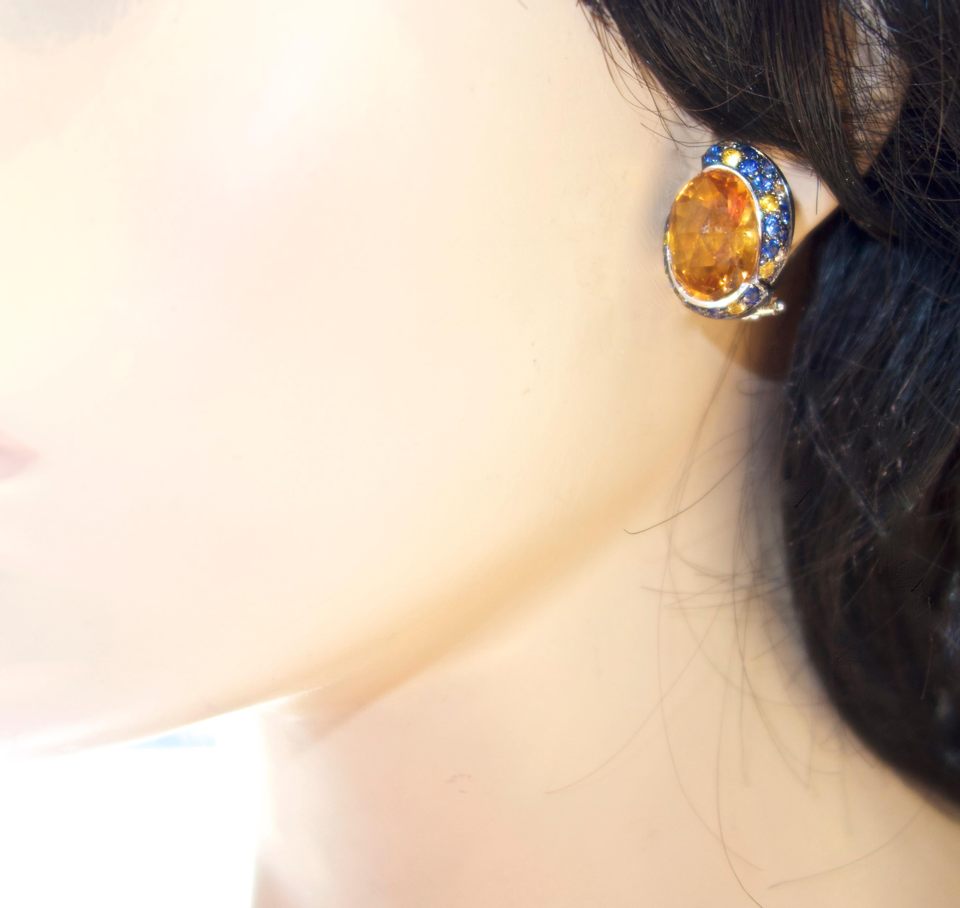 Madeira Citrine and Sapphire  18K Earrings In Excellent Condition In Aspen, CO