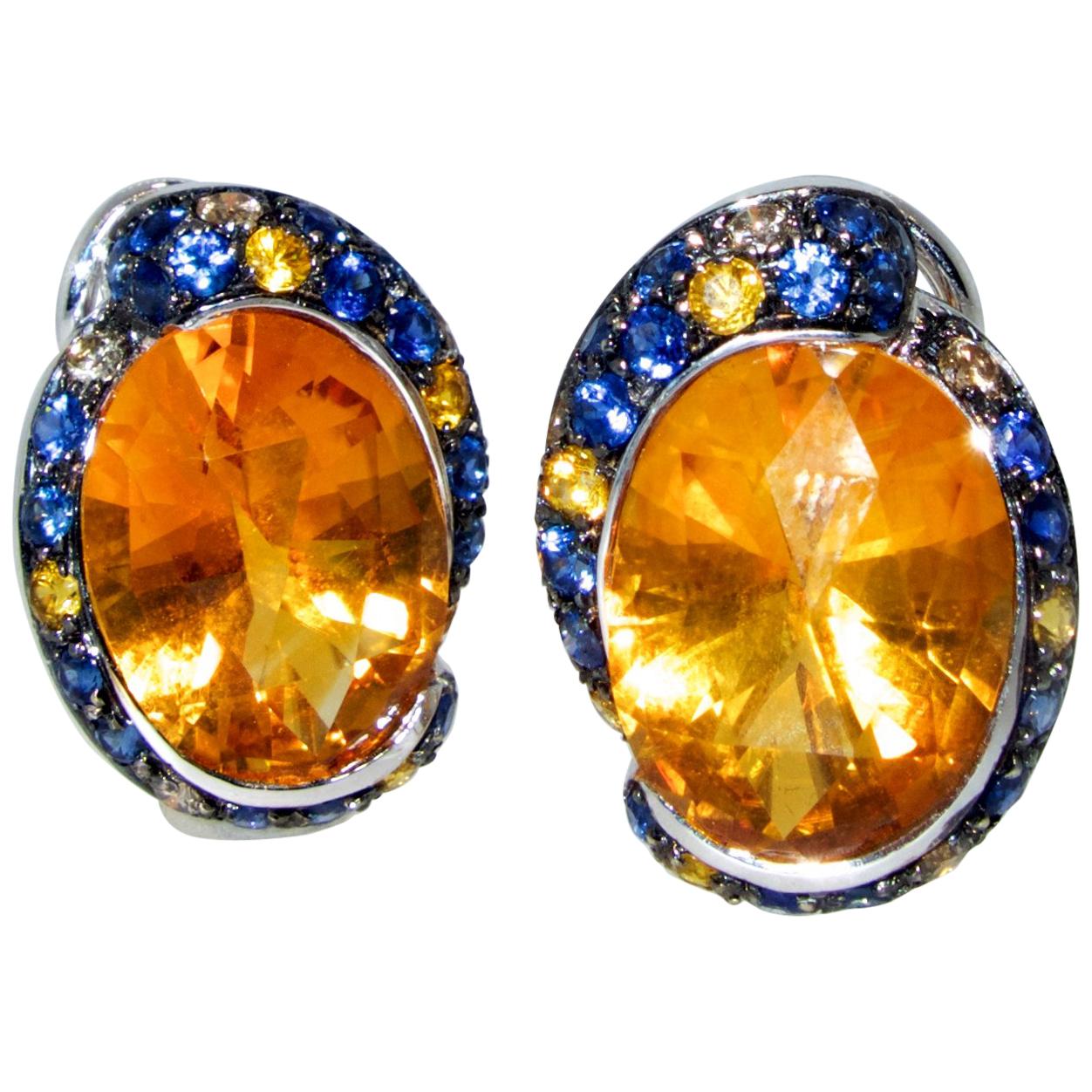 Madeira Citrine and Sapphire  18K Earrings